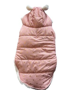 Rachel Zoe Pink Gold Polka Dot Faux Fur Dog Coat Hooded Pet Vest Medium